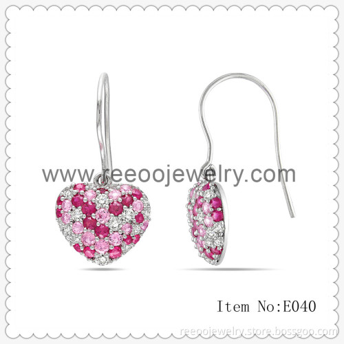 Bling Jewelry Solid 925 Silver Simulated Diamond Pave Heart CZ Stud Earrings